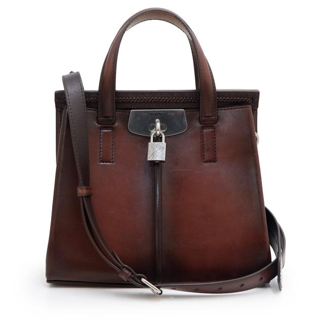 （中古）ベルルッティ Berluti ルティ25 メッセンジャーバッグ 2WAY ハショルダー ハンドバッグ 斜め掛け ヴェネチアレザー legno bruciato レーニョ ブルチャート ブラウン シルバー金具 306912