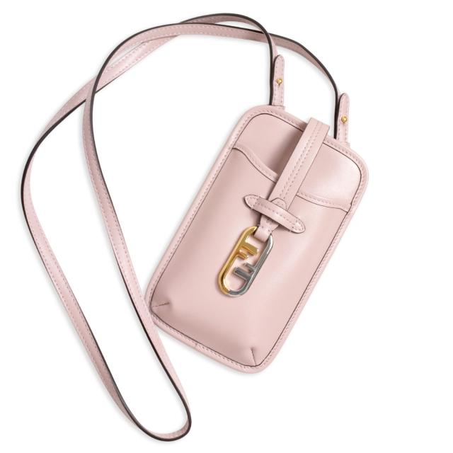 （新品・未使用品）フェンディ FENDI オーロック フォンポーチ 携帯 スマホ スマートフォンケース ストラップ付き ショルダーバッグ 斜め掛け レザー ピンク ゴールド シルバー金具 7AS131 箱付