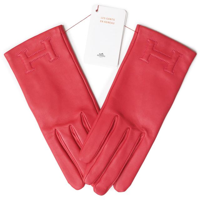（新品・未使用品）エルメス HERMES バスティーユ H 5382 手袋 グローブ ＃7 アニョーグラッセ ラムスキン レザー ブーゲンビリア レッド 箱付 新品・未使用品）エルメス HERMES バスティーユ H 5382 手袋 グローブ