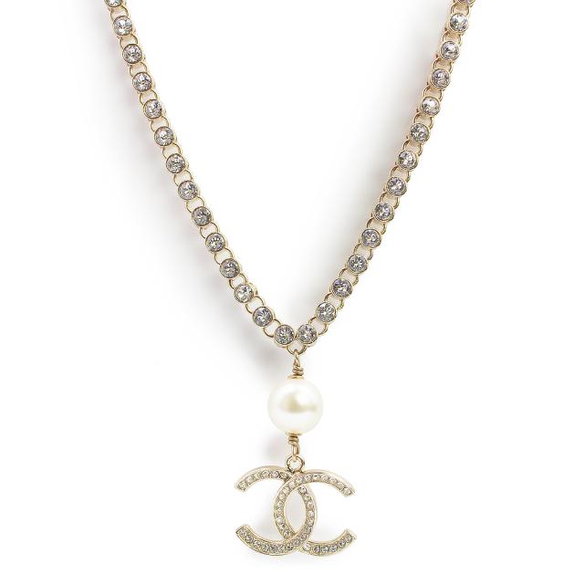 （新品・未使用品）シャネル CHANEL ココマーク ラインストーン パール チョーカー ネックレス ペンダント ゴールド AB6731