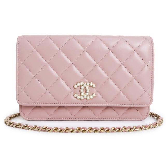 （新品・未使用品）シャネル CHANEL マトラッセ ココマーク パール チェーンウォレット 長財布 ショルダーバッグ 斜め掛け ラムスキン レザー ピンク ゴールド金具 AP3807
