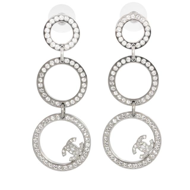 （中古）シャネル CHANEL ココマーク サークル 3連 スイング ピアス シルバー