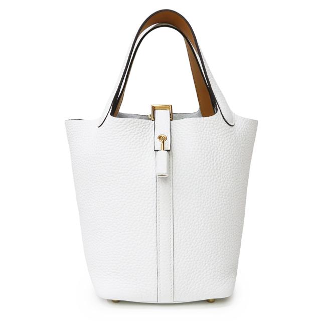 （新品・未使用品）エルメス HERMES ピコタンロック エクラ 18 PM ハンドバッグ トリヨンクレマンス ヴォースイフト レザー  ニューホワイト セサミ ブラウン ゴールド金具 W刻印 箱付