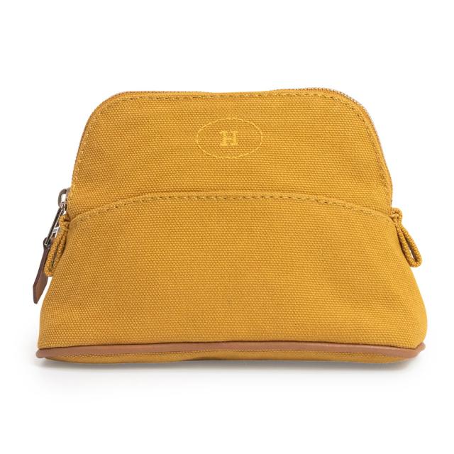 （新品・未使用品）エルメス HERMES ボリード 16 ミニミニ 化粧ポーチ コットン100％ キャンバス マスタード イエロー シルバー金具 箱付