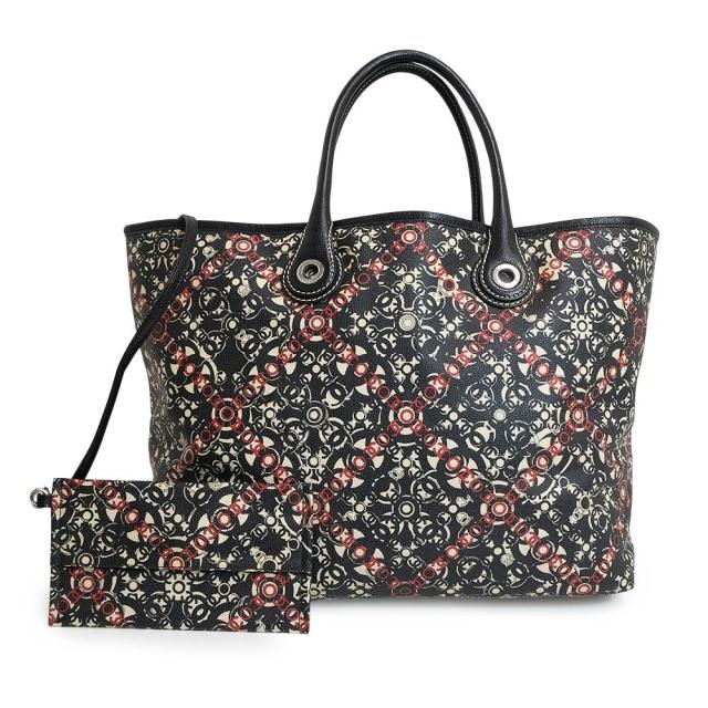 （中古）シャネル CHANEL ココ トラベル トート ハンドバッグ PVC レザー ブラック レッド シルバー金具 A36181