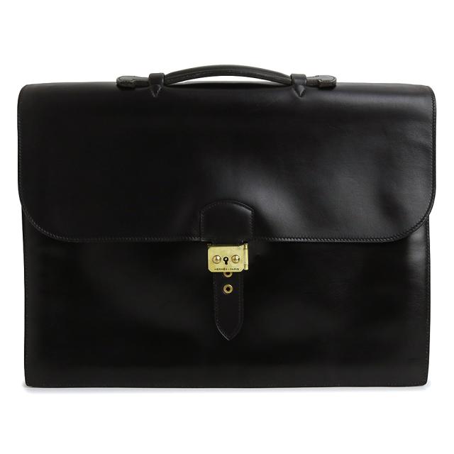 （中古）エルメス HERMES サック ア デペッシュ 41 ビジネス ハンドバッグ ブリーフケース ボックスカーフ レザー Noir ノワール ブラック ゴールド金具