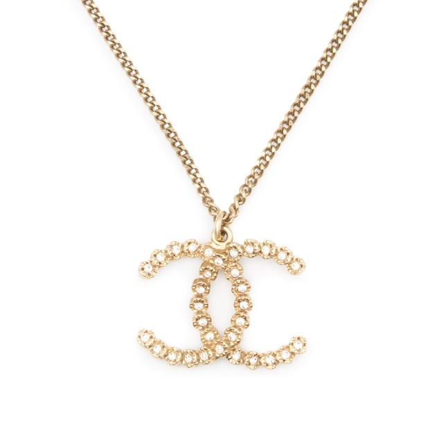 （美品）シャネル CHANEL ココマーク ラインストーン ペンダント ネックレス 二段階調節 ゴールド A58216