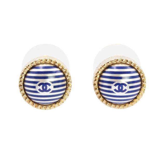 （未使用　展示品）シャネル CHANEL ココマーク パール ラウンド ピアス シャンパンゴールド ブルー シルバー AB0794
