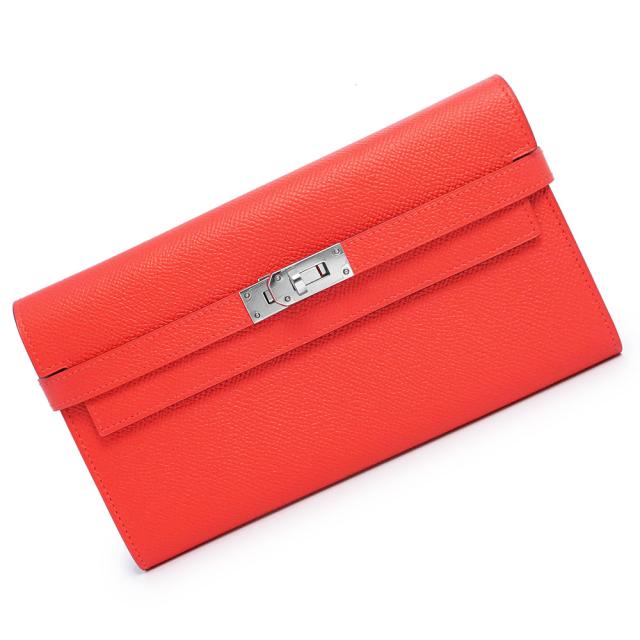 （未使用　展示品）エルメス HERMES ケリーウォレット ロング 二つ折り長財布 ヴォーエプソン レザー ブーゲンビリア レッド シルバー金具 X刻印