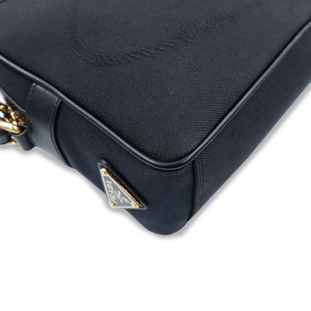 （美品）プラダ PRADA ロゴ ジャガード ショルダーバッグ 斜め掛け キャンバス カーフスキン レザー NERO ネロ ブラック ゴールド金具 1BH089_9