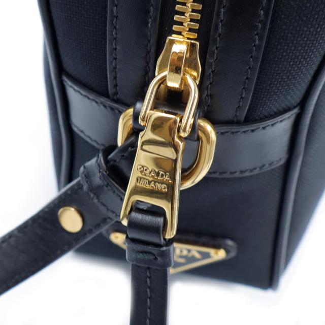 （美品）プラダ PRADA ロゴ ジャガード ショルダーバッグ 斜め掛け キャンバス カーフスキン レザー NERO ネロ ブラック ゴールド金具 1BH089_12