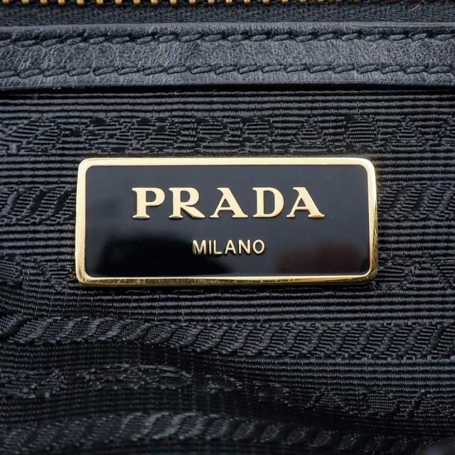 （美品）プラダ PRADA ロゴ ジャガード ショルダーバッグ 斜め掛け キャンバス カーフスキン レザー NERO ネロ ブラック ゴールド金具 1BH089_7