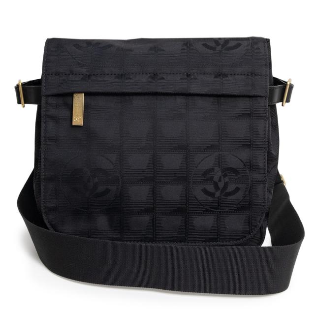 （中古）シャネル CHANEL ニュートラベルライン ショルダーバッグ 斜め掛け ナイロンジャガード ブラック マットゴールド金具 A29347