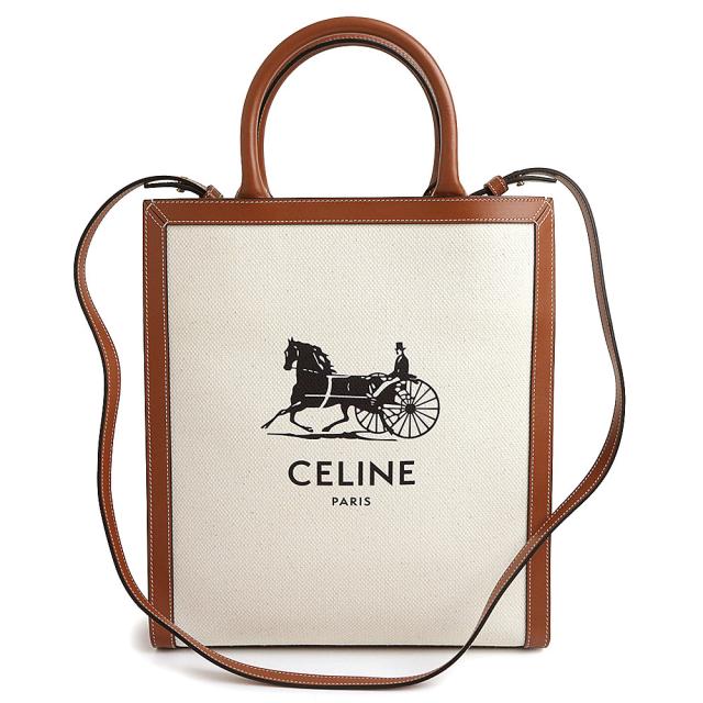 （未使用　展示品）セリーヌ CELINE バーティカル カバ スモール 斜め掛け 2WAY トート ショルダー ハンドバッグ カーフスキン レザー キャンバス ブラウン ナチュラル タン ゴールド金具 192082DCI