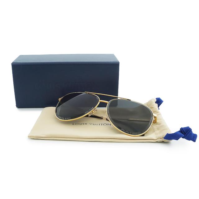 （未使用　展示品）ルイ ヴィトン LOUIS VUITTON LV スーパーヴィジョン メタル パイロット サングラス メガネ 眼鏡 アイウェア ゴールド ブラック Z2636U_1