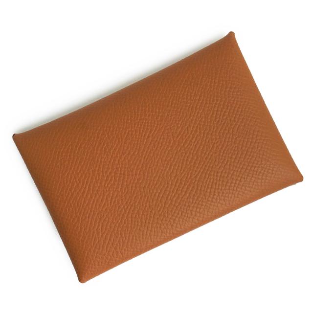 （新品・未使用品）エルメス HERMES カルヴィ カードケース 名刺入れ 定期入れ パスケース ヴォーエプソン レザー ゴールド ブラウン シルバー金具 W刻印 箱付