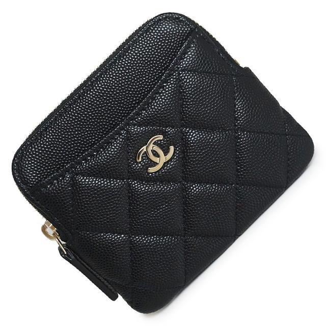 （未使用保管品）シャネル CHANEL マトラッセ ジップ パース ケース 小銭入れ 財布 キャビアスキン レザー ブラック ゴールド金具 AP2061