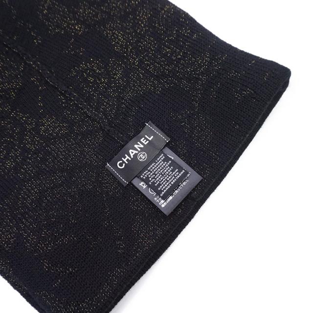 （未使用保管品）シャネル CHANEL カメリア ココマーク ビーニー ニットキャップ 帽子 ウール カシミヤ ブラック ゴールド AAB114_5
