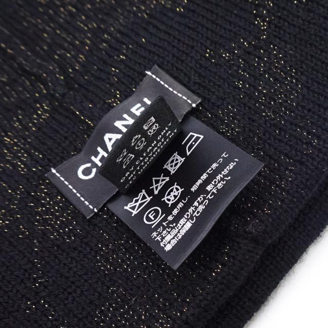 （未使用保管品）シャネル CHANEL カメリア ココマーク ビーニー ニットキャップ 帽子 ウール カシミヤ ブラック ゴールド AAB114_6