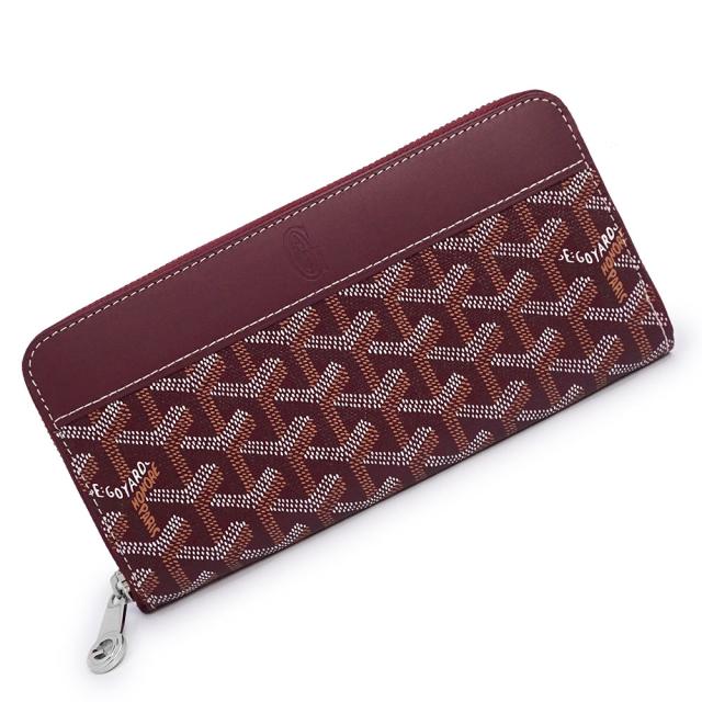 （未使用　展示品）ゴヤール GOYARD ヘリンボーン マティニョン GM ウォレット ジップ ラウンドファスナー 長財布 PVCコーティングキャンバス カーフスキン レザー ボルドー シルバー金具 APMZIPGM
