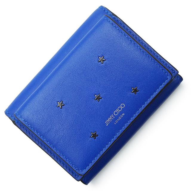 （新品・未使用品）ジミーチュウ JIMMY CHOO ジェイデン スタースタッズ コンパクト 三つ折り財布 スムースレザー ウルトラヴァイオレット ブルー ガンメタル金具 JAYDEN 箱付