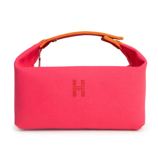 （未使用　展示品）エルメス HERMES ブリッド ア ブラック GM ポーチ バニティ セカンド ハンドバッグ コットン キャンバス ハイビスカス ピンク シルバー金具