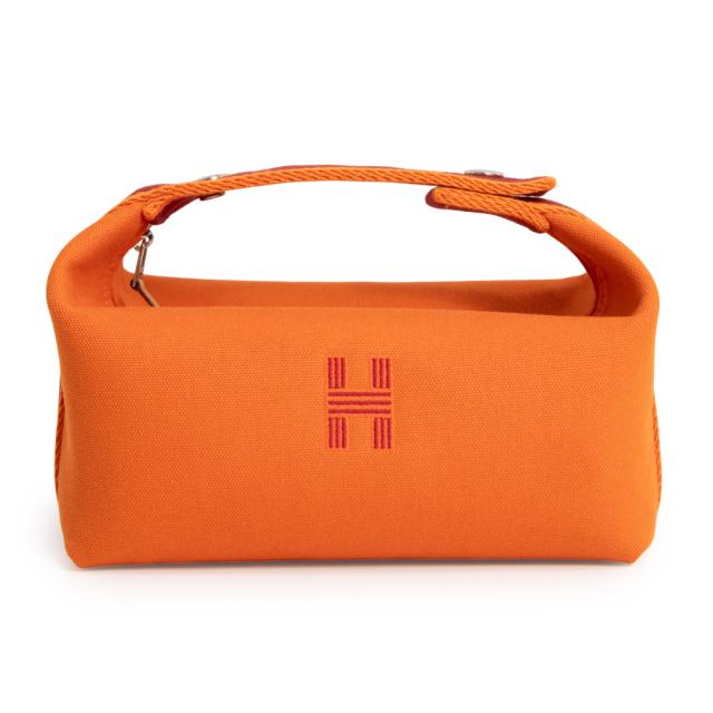 （未使用　展示品）エルメス HERMES ブリッド ア ブラック PM バニティ ポーチ セカンド ハンドバッグ コットンキャンバス ORANGE FEU オレンジフー シルバー金具