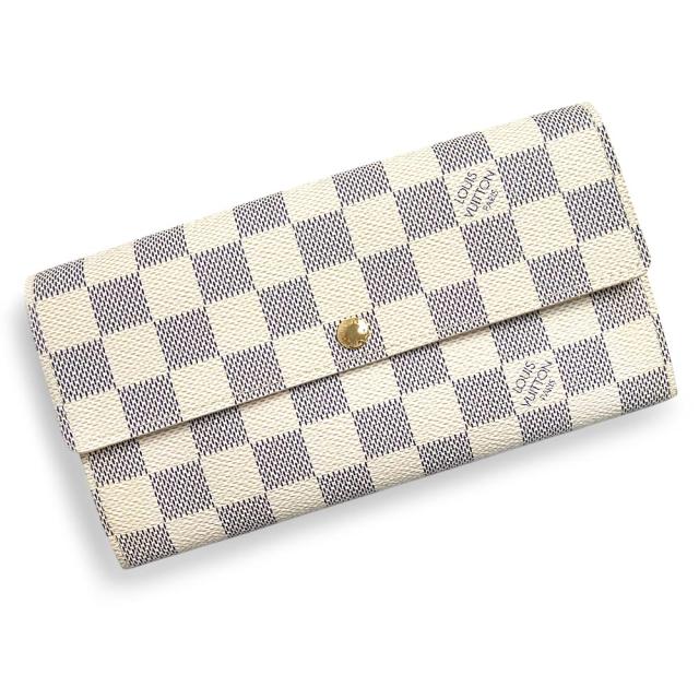 （美品）ルイ ヴィトン LOUIS VUITTON ポルトフォイユ サラ 二つ折り長財布 ダミエアズール ホワイト ゴールド金具 N61735 イニシャル入り