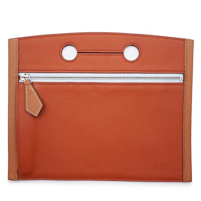 （未使用　展示品）エルメス HERMES バッグポケット カラーマティック バーキン 25 外付け 小物入れ ポーチ ヴォースイフト レザー ゴールド キュイーヴル ブルーブリュム フォーヴ ブラウン シルバー金具 U刻印 箱付