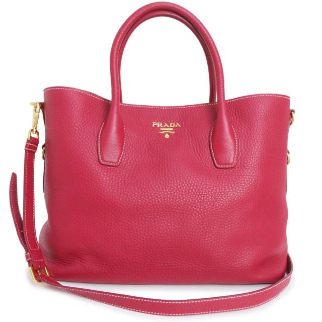（未使用　展示品）プラダ PRADA 2way 斜め掛け ショルダー トート ハンドバッグ ヴィテッロ ダイノ レザー フューシャ ピンク ゴールド金具 BN2317