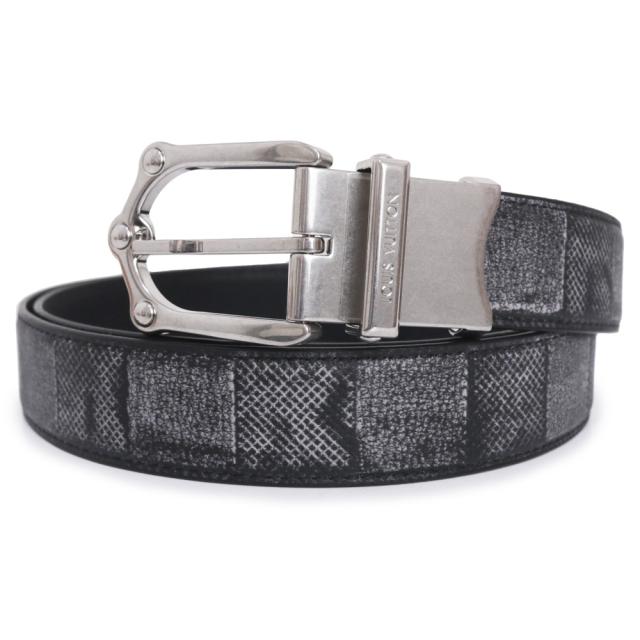 （新品・未使用品）ルイ ヴィトン LOUIS VUITTON フロッグ 30MM リバーシブル ベルト 110CM ダミエ カーフスキン レザー グレー ブラック シルバー金具 M4378U 箱付