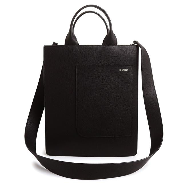 （未使用　展示品）ヴァレクストラ Valextra ボクシィ スモール トート 2WAY ショルダー ハンドバッグ 斜め掛け ソフトカーフ レザー ブラック シルバー金具 WBBX0044028LRL99