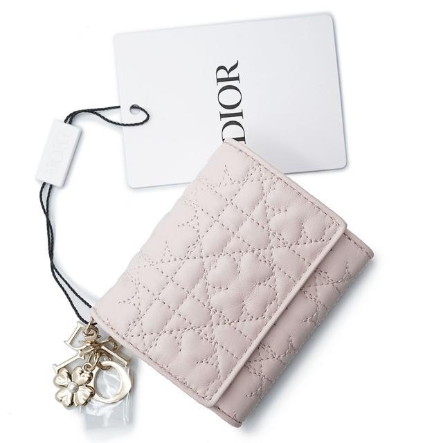 （未使用　展示品）クリスチャンディオール Christian Dior レディ ディオール Lotus ウォレット 三つ折り財布 クローバー カナージュ ラムスキン レザー ヌードピンク ゴールド金具 S0181ONTL 箱付
