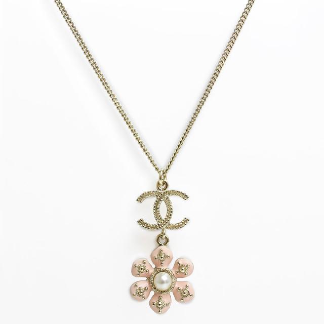 （新品・未使用品）シャネル CHANEL ココマーク パール フラワー 花 ペンダント ネックレス ゴールド ピンク A96882