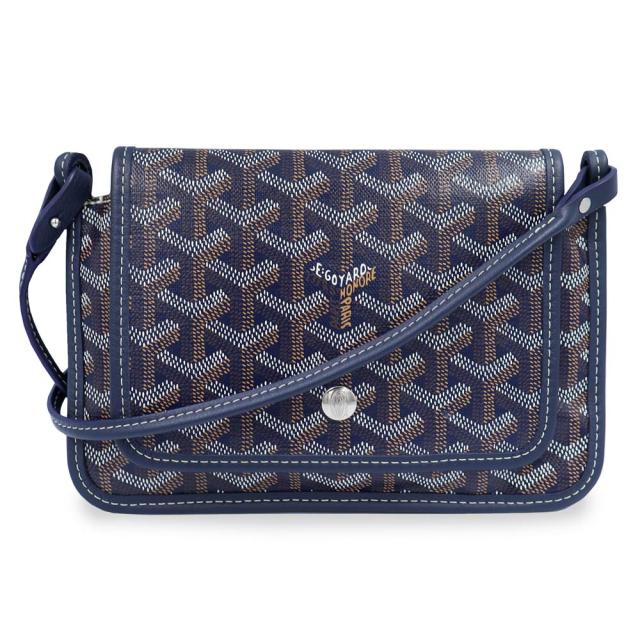 （未使用　展示品）ゴヤール GOYARD ヘリンボーン プリュメ ポーチウォレット ショルダーバッグ 斜め掛け PVCコーティングキャンバス カーフスキン レザー ネイビーブルー シルバー金具 PLUMETPMLTY12CL12P