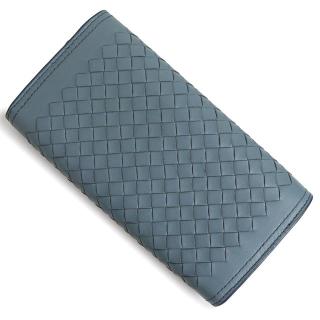 （美品）ボッテガヴェネタ BOTTEGA VENETA イントレチャート コンチネンタルウォレット 二つ折り財布 ラムスキン レザー ブルー ガンメタル金具 543898 箱付