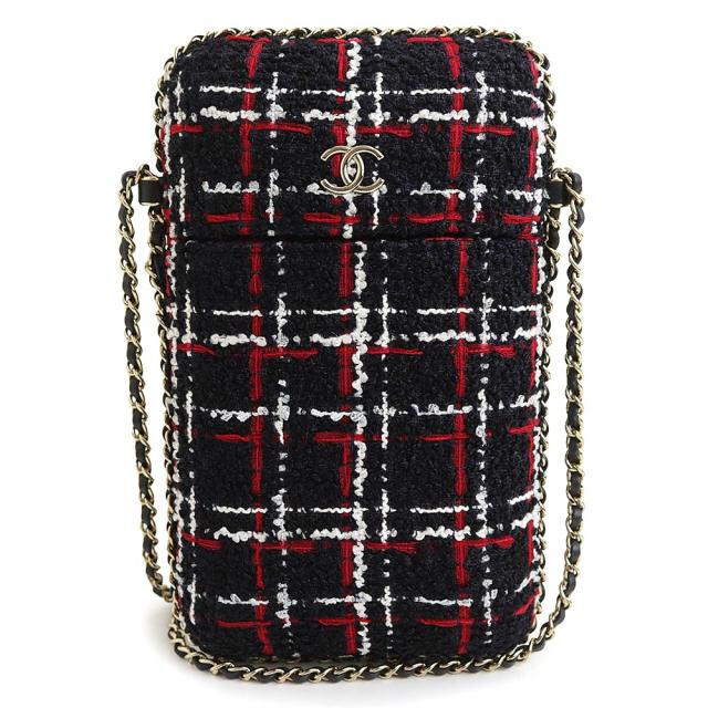 （未使用　展示品）シャネル CHANEL ココマーク フォンホルダー スマートフォン スマホ 携帯 ケース ポーチ チェーン ショルダーバッグ 斜め掛け ツイード レザー ネイビー ゴールド金具 A94471