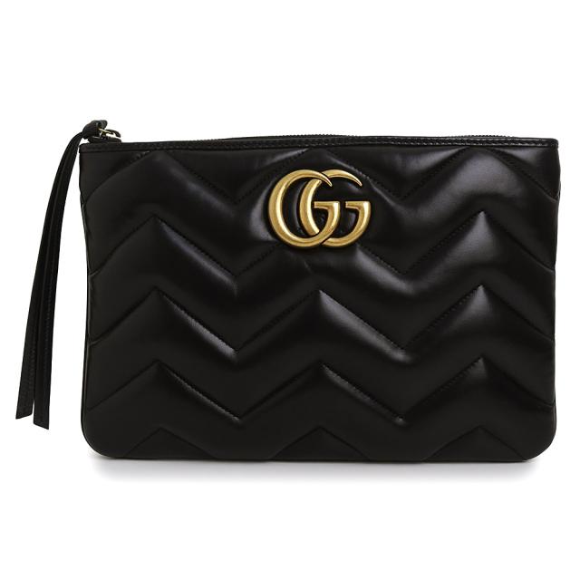 （未当てはめる 見せびらかす品）グッチ GUCCI GGマーモント チェーン店 クラッチペダル御徒面子 二つ目 シェブロンレザー 黒いこと アンティークゴールド金具 777255