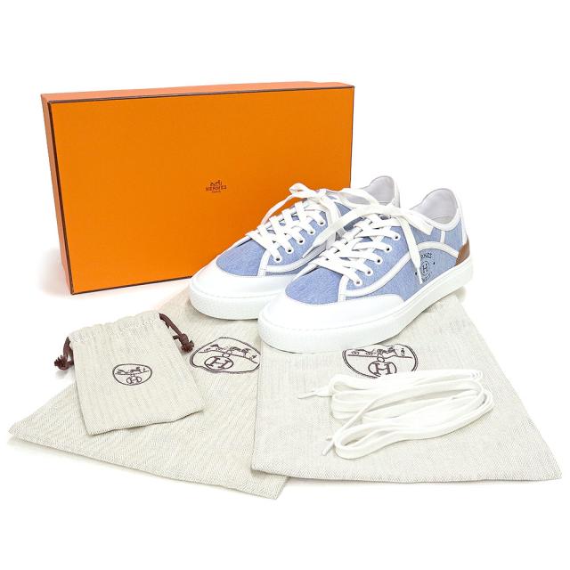 （新品・未使用品）エルメス HERMES ゲット スニーカー シューズ 靴 #41 26cm デニム カーフスキン レザー ブルー 箱付_1