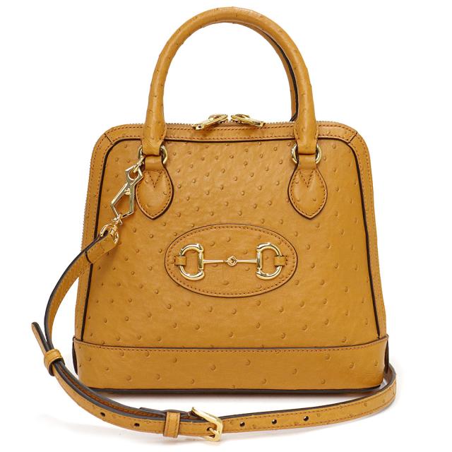 （美品）グッチ GUCCI ホースビット 1955 ショルダー ハンドバッグ 2way 斜め掛け オーストリッチ エキゾチックレザー ブラウン ゴールド金具 621220