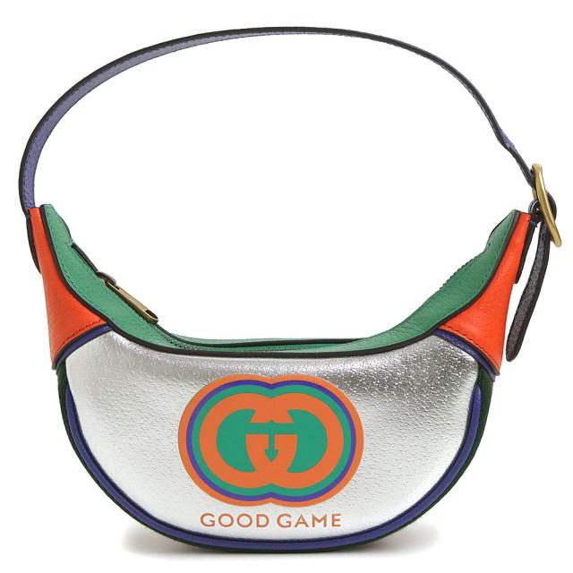 （未使用　展示品）グッチ GUCCI グッドゲーム ミニ ハーフムーン 2WAY ショルダー ハンドバッグ 斜め掛け メタリックレザー マルチカラー シルバー ゴールド金具 720530 箱付