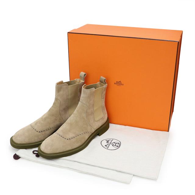 （未使用　展示品）HERMES エルメス サイドゴアブーツ ショート 靴 43 28cm スウェード ヴォーベロア レザー ベージュ_1