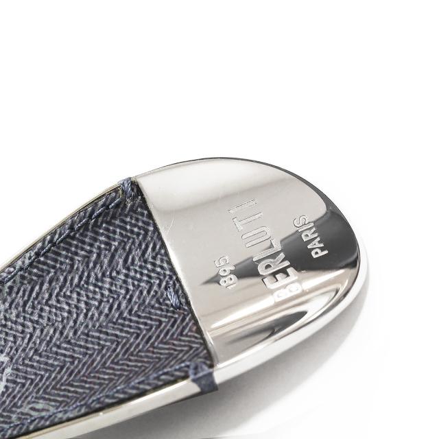 （中古）Berluti ベルルッティ シューホーン 靴べら キーリング キーホルダー バッグチャーム シグネチャーキャンバス ブルー シルバー金具_4