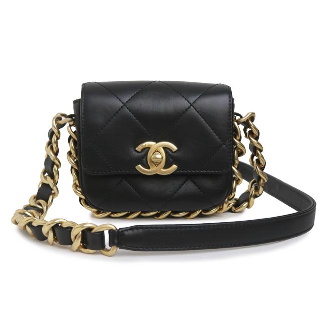 （未使用　展示品）CHANEL シャネル AS2833 マトラッセ ミニ フラップ チェーン ショルダーバッグ 斜め掛け カーフスキン レザー ブラック ゴールド金具 ソルド品