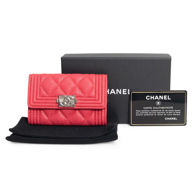 （新品・未使用品）CHANEL シャネル A80603 ボーイシャネル フラップ カードケース 名刺入れ 定期入れ パスケース マットキャビアスキン レザー レッド シルバー金具 箱付_1