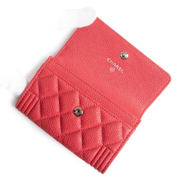 （新品・未使用品）CHANEL シャネル A80603 ボーイシャネル フラップ カードケース 名刺入れ 定期入れ パスケース マットキャビアスキン レザー レッド シルバー金具 箱付_2