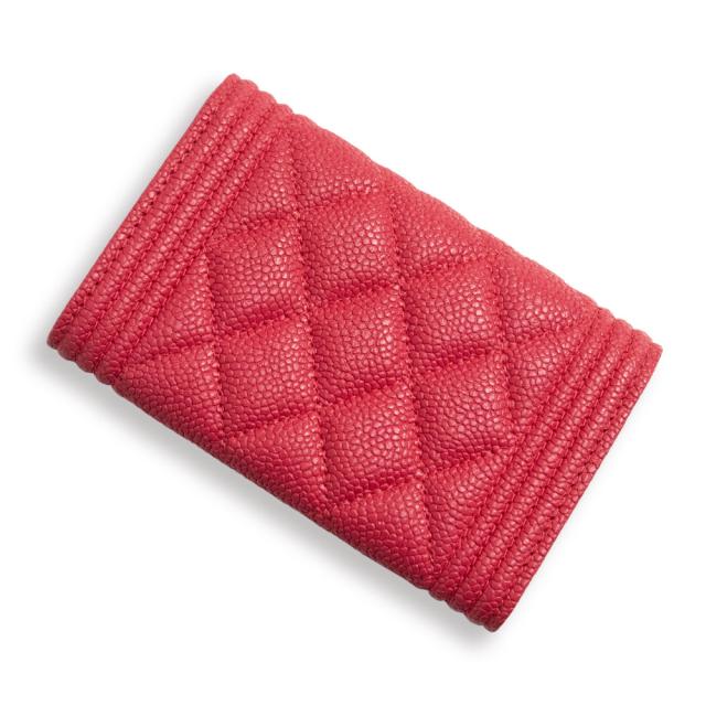 （新品・未使用品）CHANEL シャネル A80603 ボーイシャネル フラップ カードケース 名刺入れ 定期入れ パスケース マットキャビアスキン レザー レッド シルバー金具 箱付_5