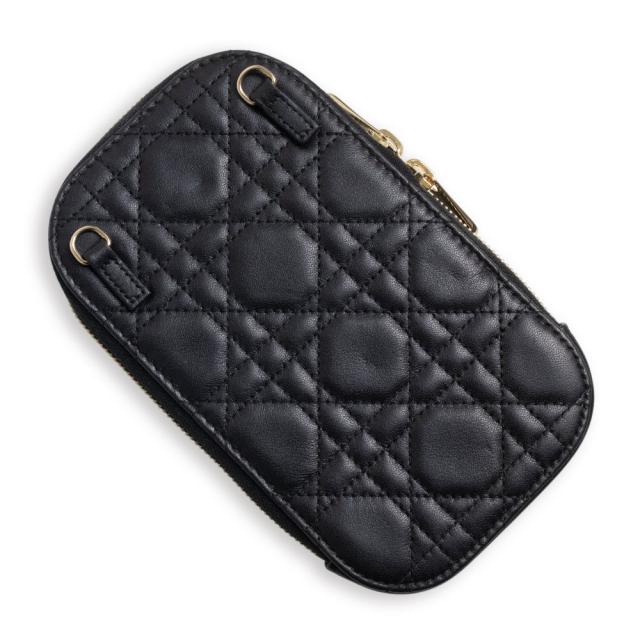 （未使用　展示品）Dior ディオール S0872ONMJ レディ ディオール Callin Dior コーリン フォンホルダー 斜め掛け チェーン ショルダーバッグ 携帯 スマートフォンケース カナージュ ラムスキン レザー ブラック ゴールド金具_3