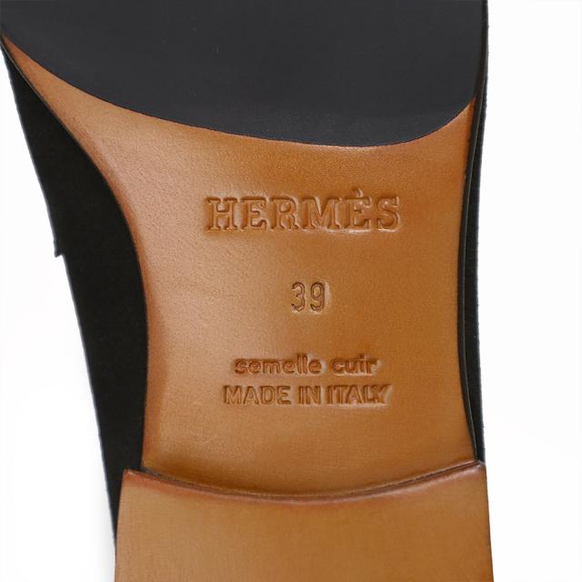 （未使用保管品）HERMES エルメス モカシン パリ ローファー シューズ 靴 39 24cm ヴォーベロア レザー ダークブラウン シルバー金具