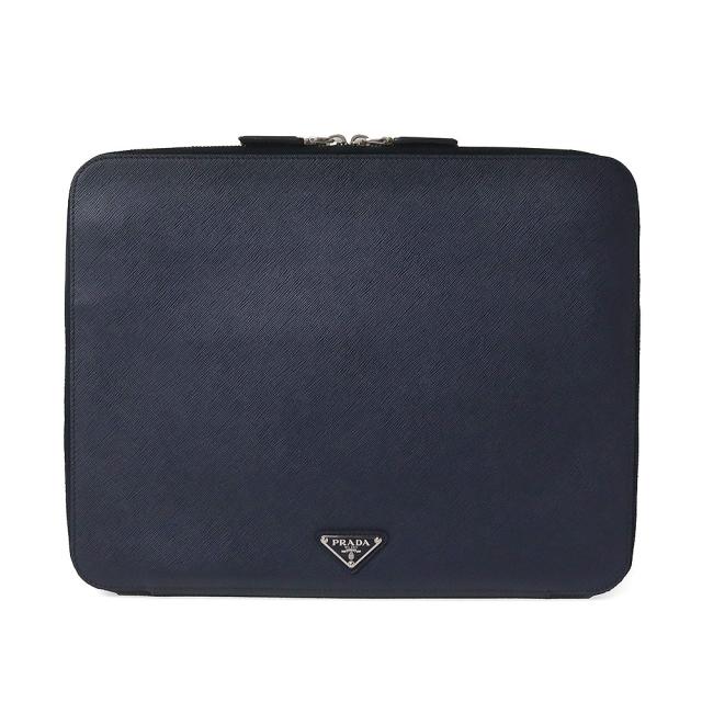 （美品）プラダ PRADA 2VN001 二つ目 クラッチペダル御徒面子 三角形 ロゴタイプ本塁 サフィアーノ 周遊 なめし革 バルト バルティコ 米国海軍 青味 しろがね色金具